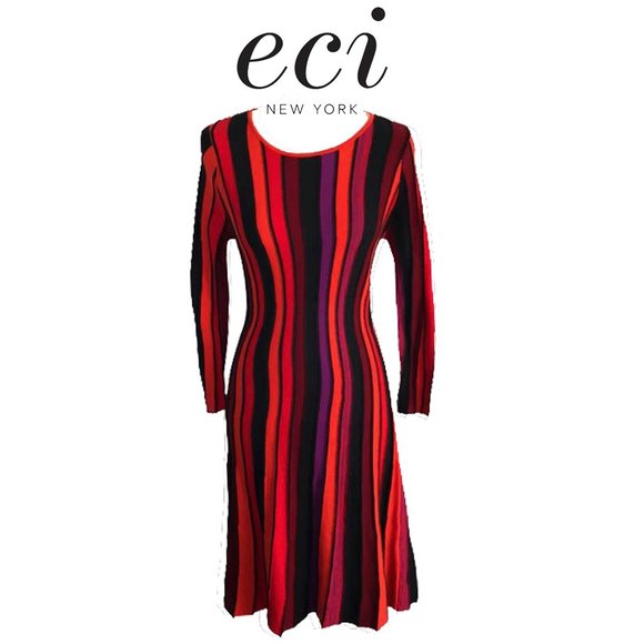 New ECI New York Pleated Color Block Sweater Dress - Picture 2 of 8